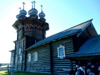 Intercession church, Kizhi island  The heated Intercession church is also called the winter church and is used from October 1 to Easter.  It has 9 domes and was rebuilt in 1764 at a height of 105 feet.  Built without nails from pine, spruce, and aspen.