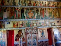 Icons in Intercession church, Kizhi island  The heated Intercession church is also called the winter church and is used from October 1 to Easter.  It has 9 domes and was rebuilt in 1764 at a height of 105 feet.