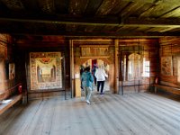 Intercession church, Kizhi island  The heated Intercession church is also called the winter church and is used from October 1 to Easter.  It has 9 domes and was rebuilt in 1764 at a height of 105 feet.  Built without nails from pine, spruce, and aspen.