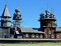 Kizhi pogost  The Kizhi pogost consists of the unheated Transfiguration (summer) church with 22 domes built in 1714 at a height of 120 feet, the heated Intercession (winter) church with 9 domes rebuilt in 1764 at a height of 105 feet, and the bell tower rebuilt in 1865 at a height of 98 feet.