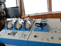 Bridge of Viking Akun  On board Viking Akun.  Controls on side useful for docking and in locks